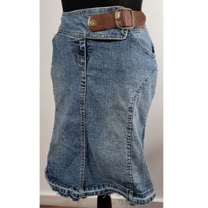Rewind Y2K Pleated Denim Jean Skirt With Snap Leather Strap Sz 5